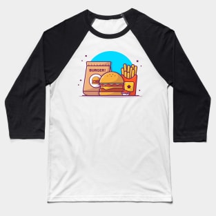 Take Away Burger, French Fries With Sauce Cartoon Baseball T-Shirt